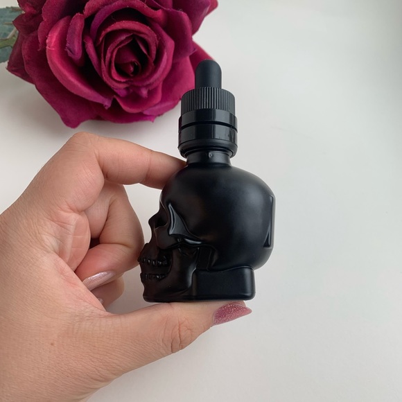 1oz matte black skull dropper bottle, empty glass - Picture 2 of 4